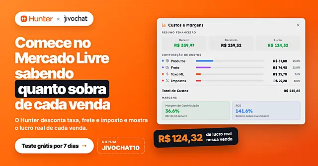 Banner Hunter Hub: comece no Mercado Livre sabendo quanto sobra de cada venda