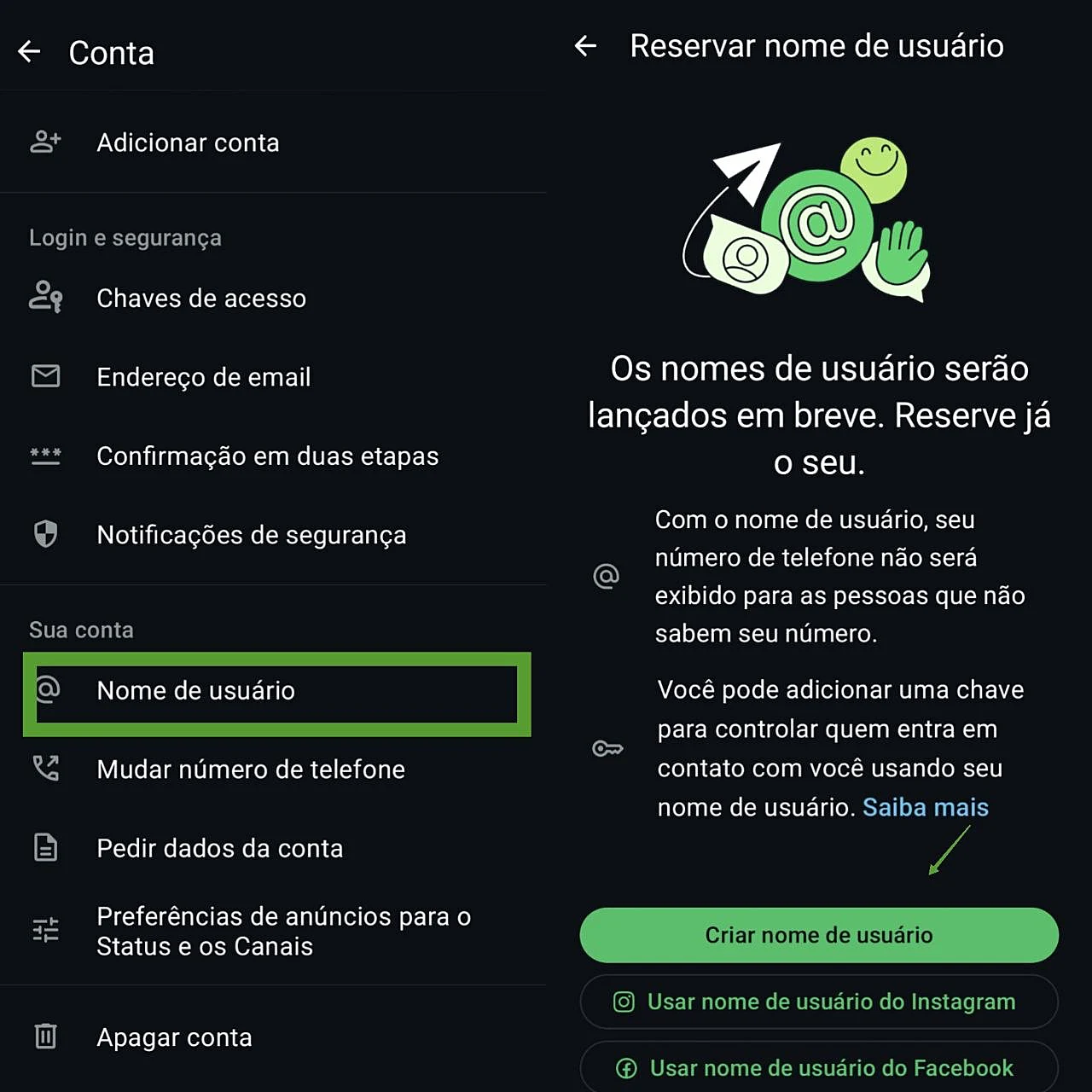 Nome de usuário no WhatsApp